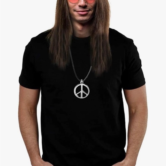 Hippie Costume Red Headband and Pink Sunglasses & long brown hair wig - Picture 4 of 7